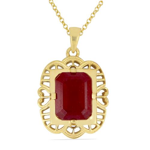 BUY 14K GOLD NATURAL GLASS FILLED RUBY GEMSTONE BIG STONE PENDANT